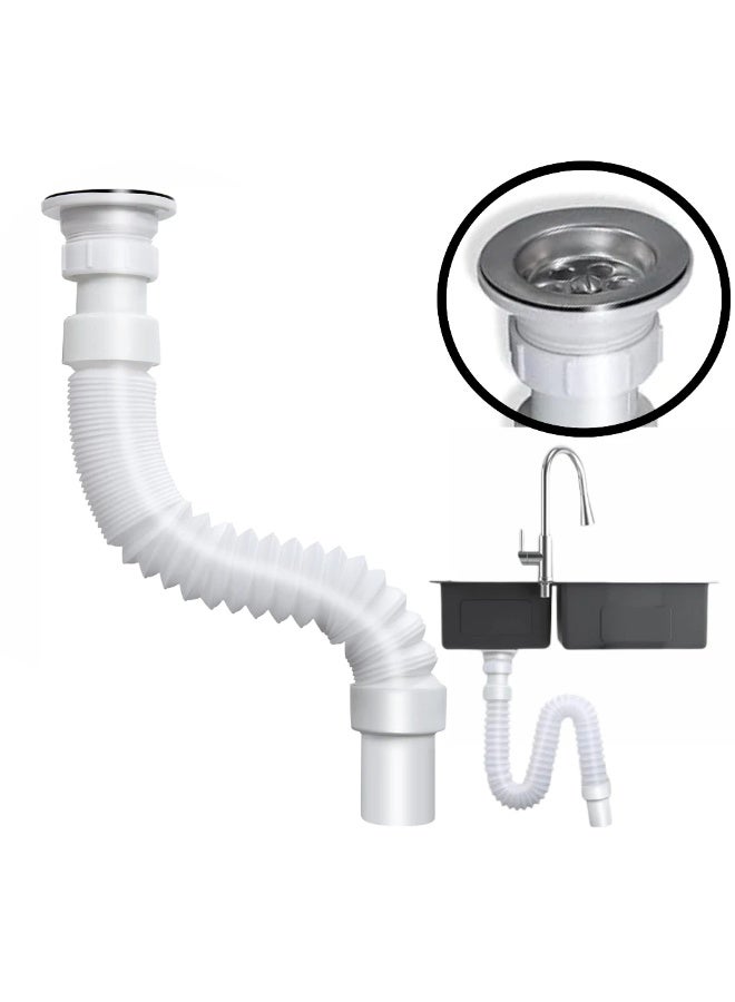 لي خرطوم تصريف مرن وعالمي مقاس 1-1/4 بوصة، وصلة تمديد قابلة للتوسيع بتصميم S-Trap، ماسورة صرف مرنة لأحواض الحمام والمغاسل والمراحيض - Image 1